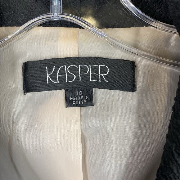 Kasper Classic Women Blazer Jacket 14 Black Crinkled Textured 3 Button Up - Picture 3 of 11